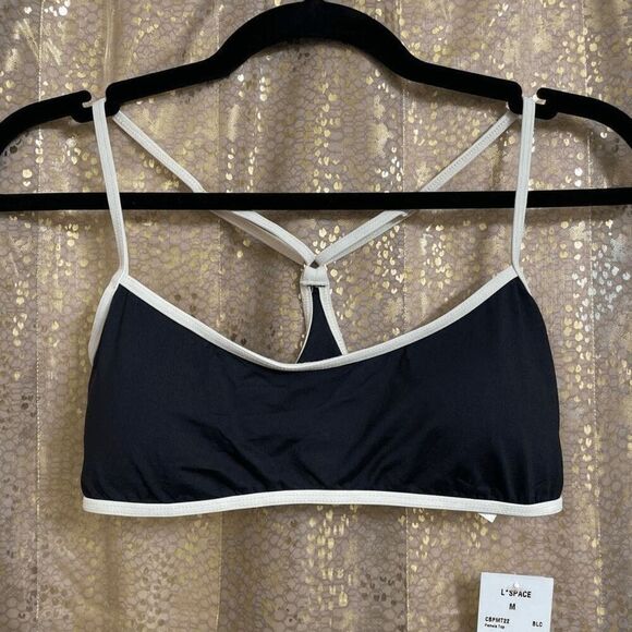 L*Space Color-Block Black Ivory Gold Pamela Bikini Top Medium NWT TOP ONLY - Picture 1 of 8